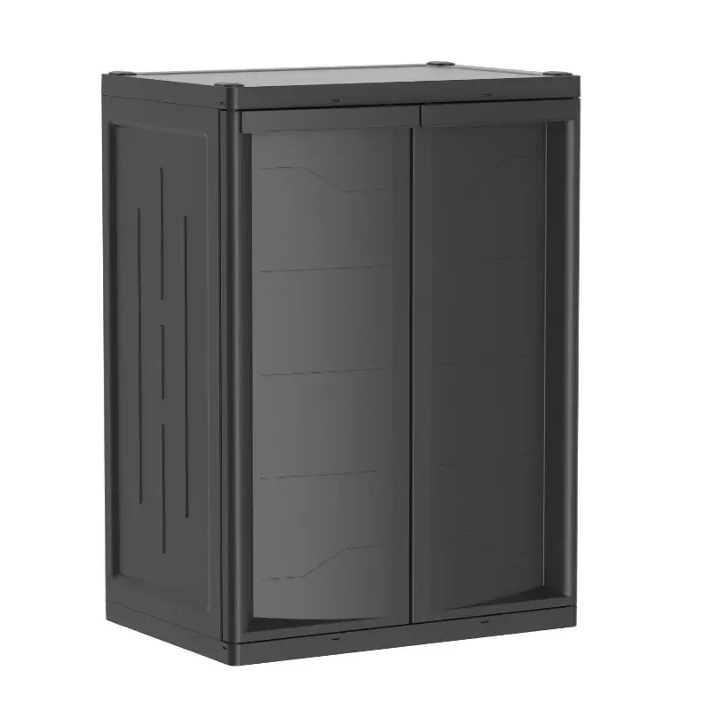 Plastic Storage Cabinet, Durable Two Shelf Unit Ideal Garage