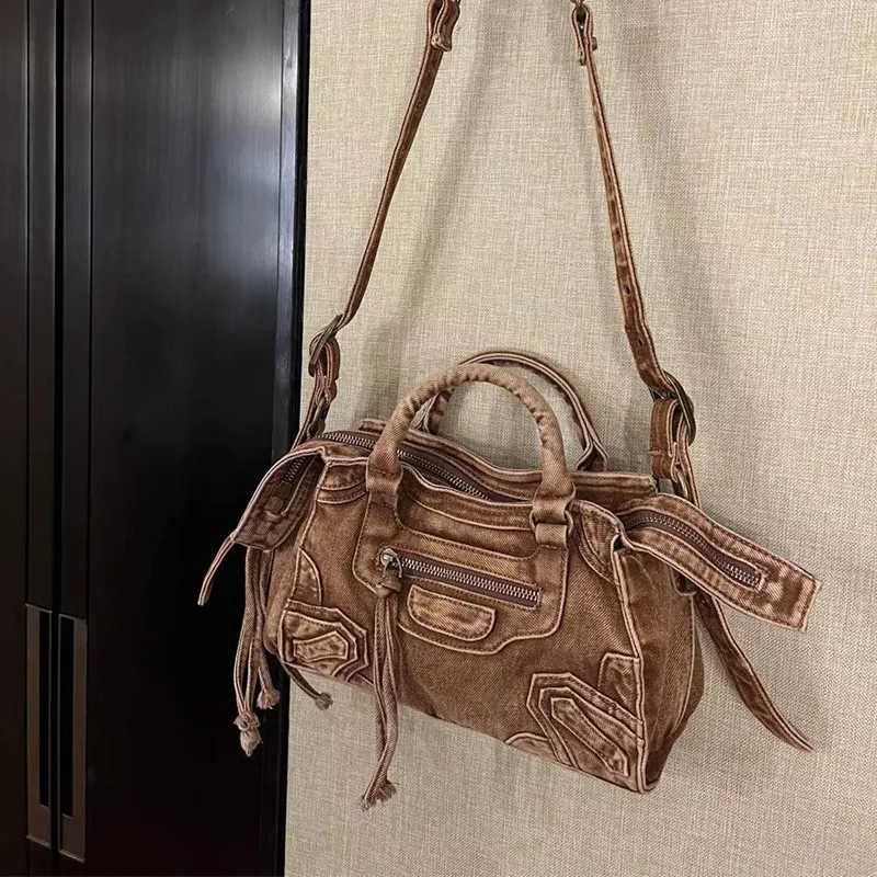 Save Big on Bulk Denim Shoulder Handbags Cloth Material Handbags: Denim  Fabric Shoulder Bag With Top Handle Vintage Inspired Patchwork Design,