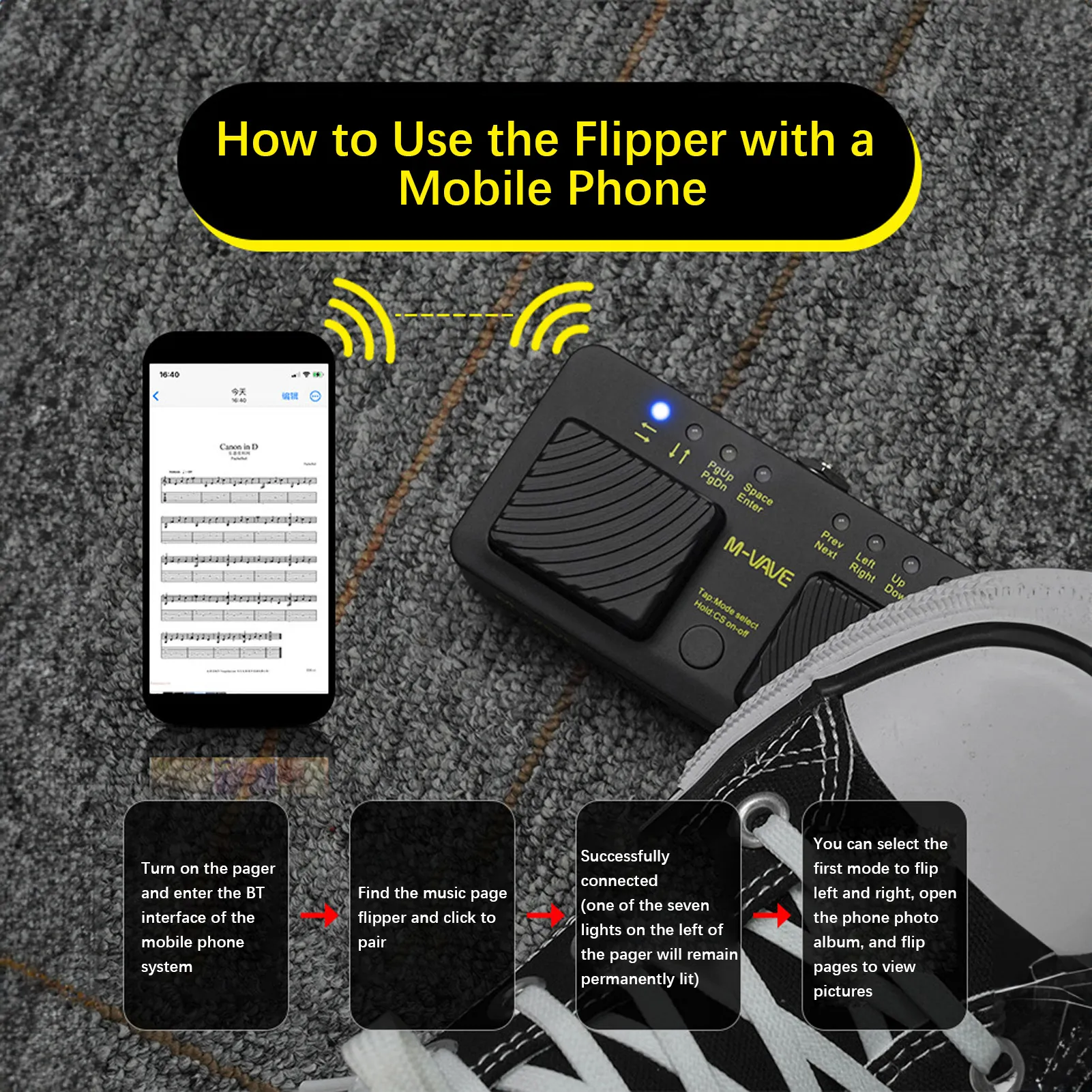 Lekato Wireless External Page Tuner Pedal Guitar Effect Pedal Page Turner Pedal