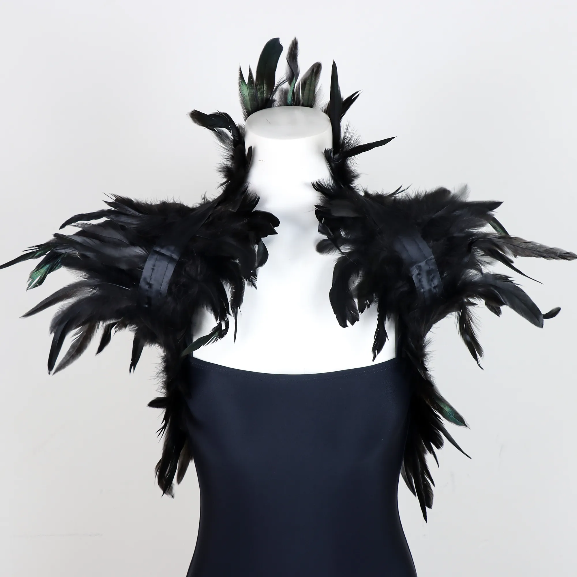 Gothic Rave Outfit Feather Shawl Shoulder Armor Cape 