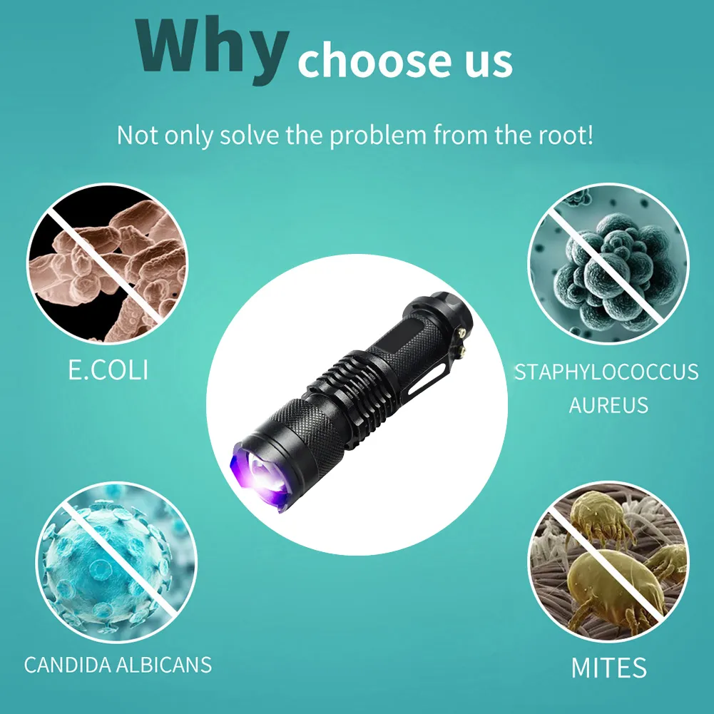 Linterna UV Ultravioleta Recargable – Impermeable, Bolsillo, 5-10 Horas De Autonomía (Negra)