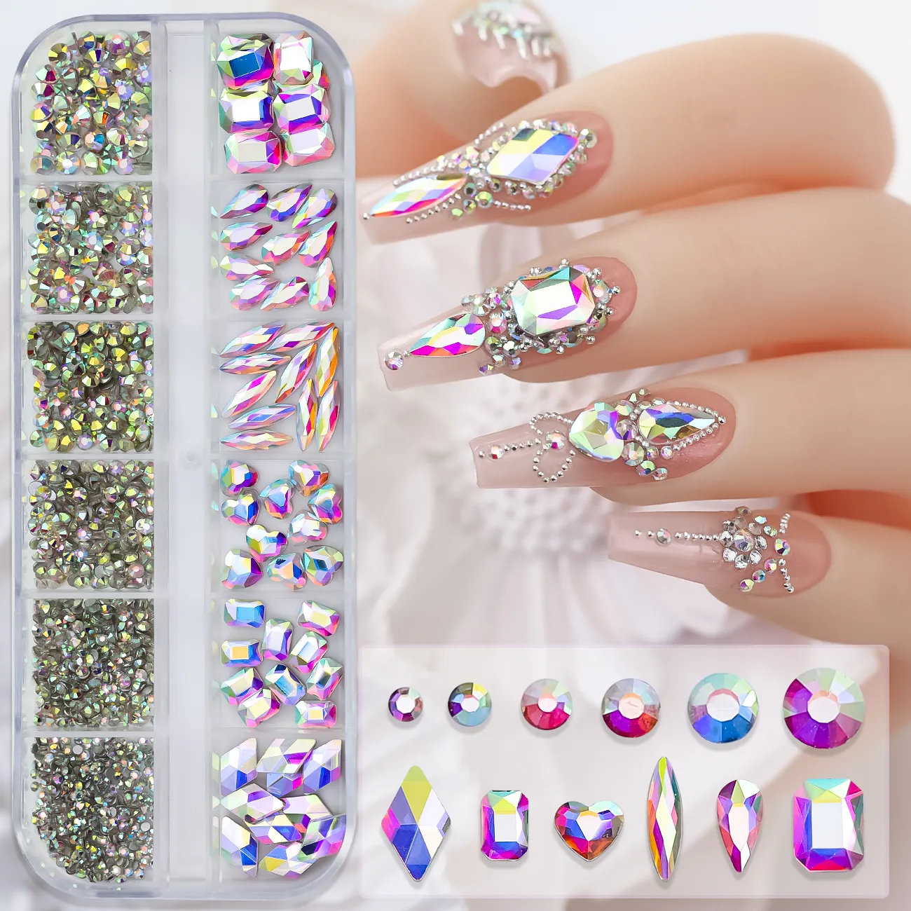 Nail Art Flatback Rhinestones - AB Crystal Glass Gems, Glitter Diamonds For DIY Nails