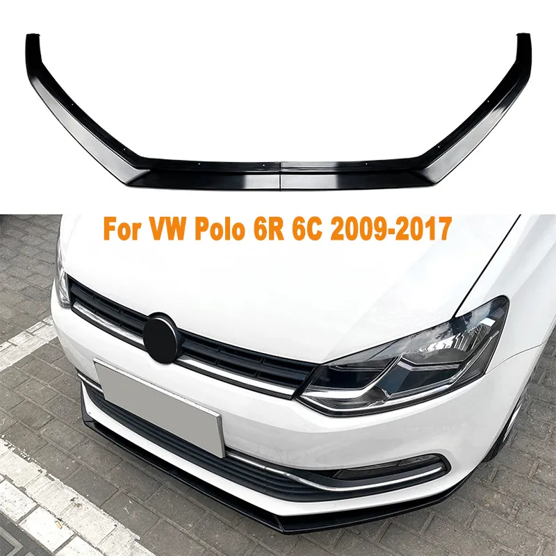 VW Polo 6R 6C Front Bumper Lip Splitter 2009 2017 Black ABS Spoiler Diffuser Body Kit Protector