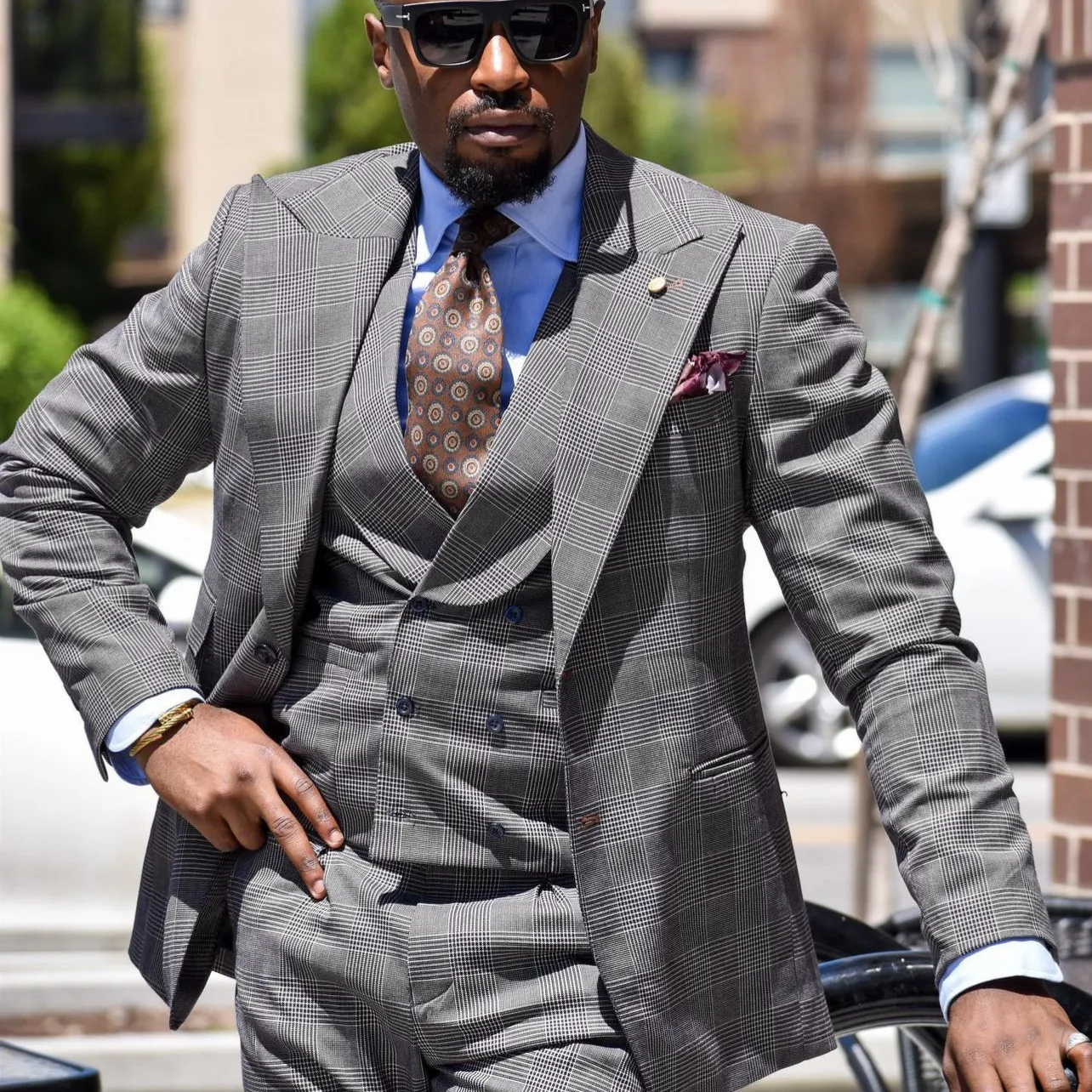 DHgate.com:Mens Slim Fit Grey Plaid Suit: 3-Piece Formal Set