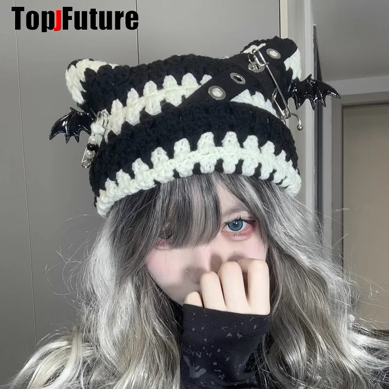 Harajuku Gothic Lolita Knitted Cat Ear c hat - Designer Harajuku Gothic Lolita Knitted Cat Ear c hat - Designer