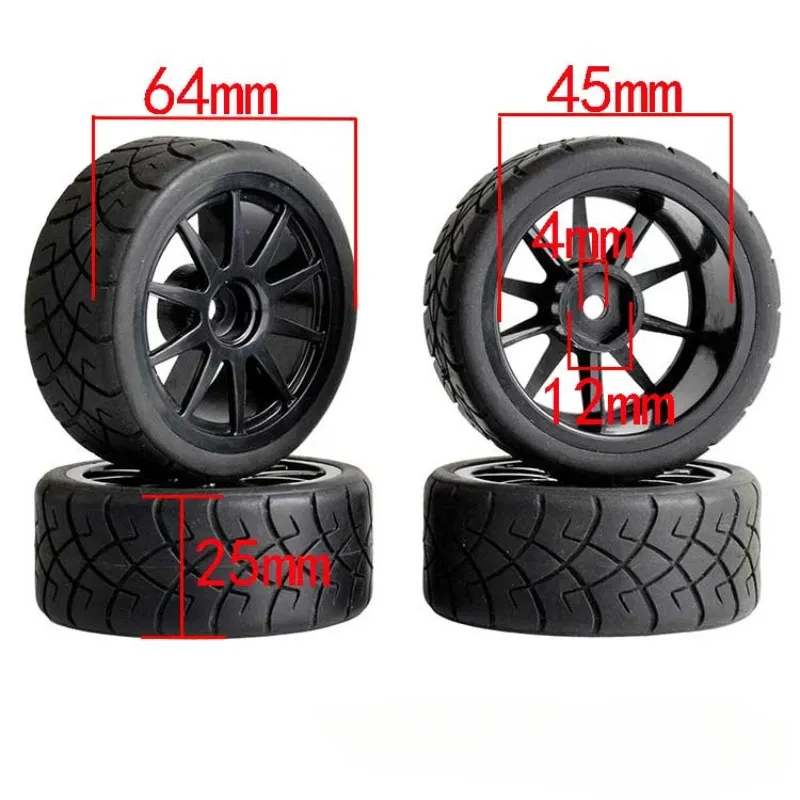 12mm Hex RC Wheels & Tires With Adapters - 2.55" Rubber Tires For WLtoys 1/18 1/14 Scale Cars