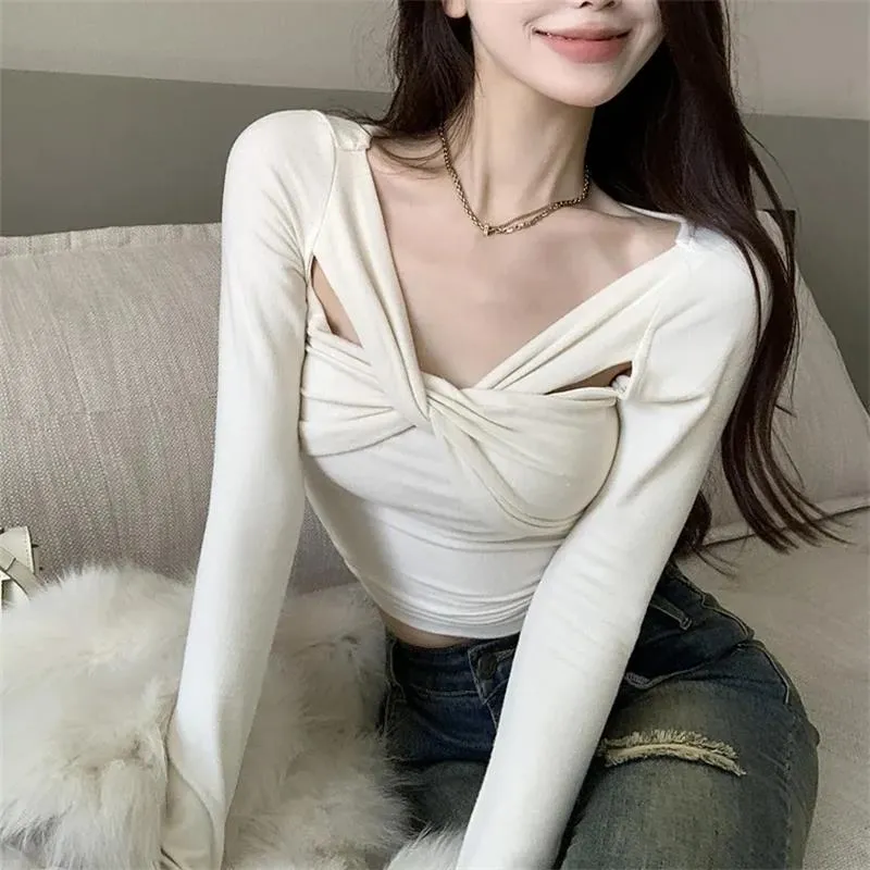 Y2K Chic V-Neck Slim Fit tight shirt for Women - Long