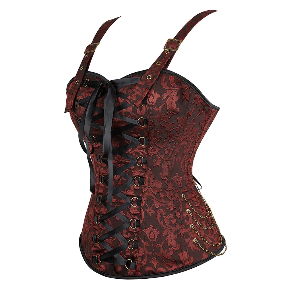 Corset Bustier Femme Noir Et Rouge - Taille Ajustable Lacets - Pour Halloween, Soirée Ou Cosplay - 8