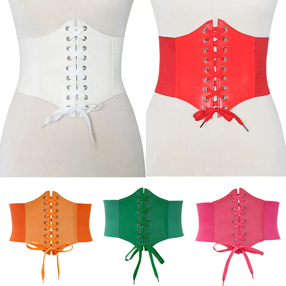 Women Adjustable Front Tie Up PU Leather Waist Belt Gothic  display picture 2