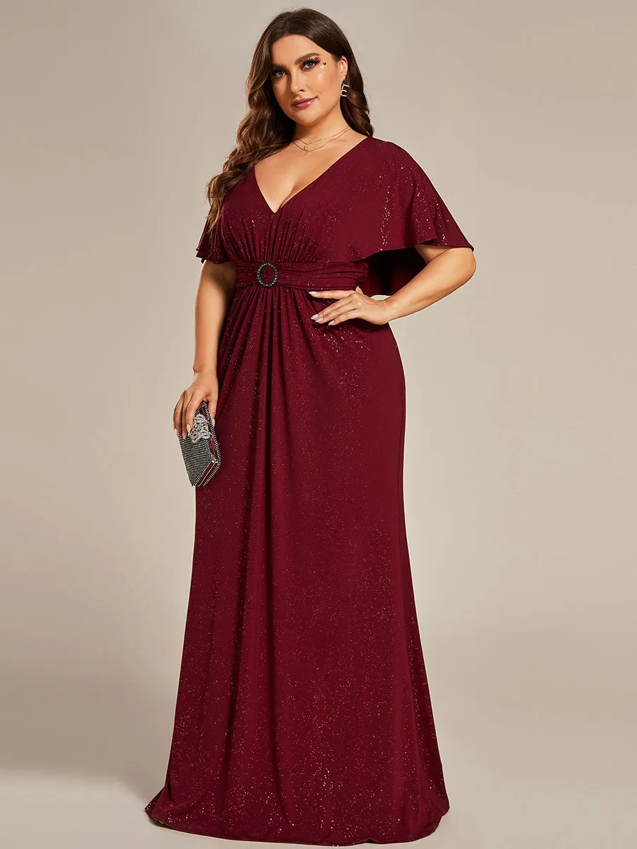 Burgundy Bridesmaid Dresses: Elegant Deep V Neck Evening Gown With