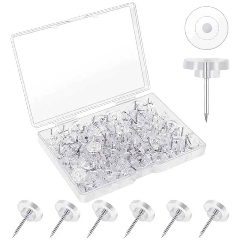 100 PCS Clear Push Pins - Plastic Thumbtacks For Bulletin Boards, Photo Walls & Office Use