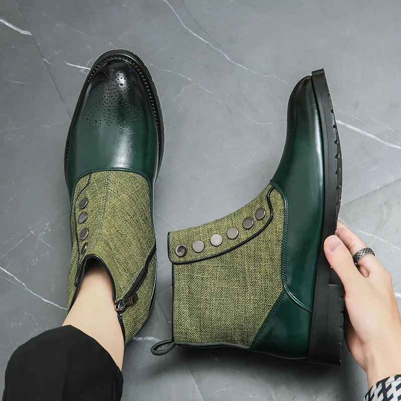 Mens Green Dress Ankle Boots Leather Pointed Toe Wedding Shoes For Business  | Green Button Detail From Factory Dh1102963094, Bulk $138.62 | DHgate.Com