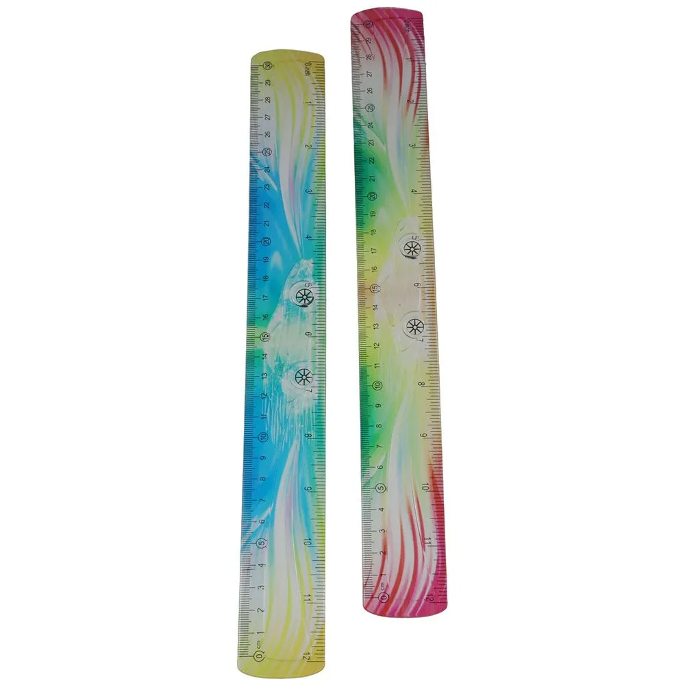 2-Pack Flexible Rulers - 8 Inch Bendable PVC Shatterproof Straight Edge Gradient Colored