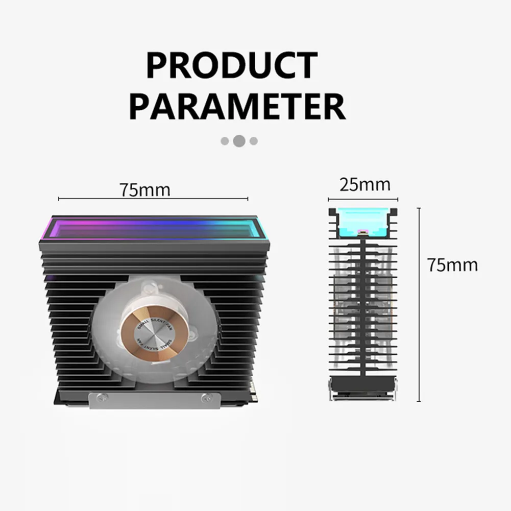 M2 2280 Solid State Hard Disk Heat Sink Radiator with PWM Fan 5V 3Pin ARGB Aura Sync M.2 SSD 2280 Heatsink Cooling Thermal Pad
