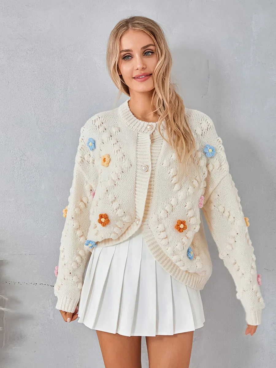 2024 Y2K Cardigan 3D Flowers Crochet Knitted Bolero Kawaii 90s