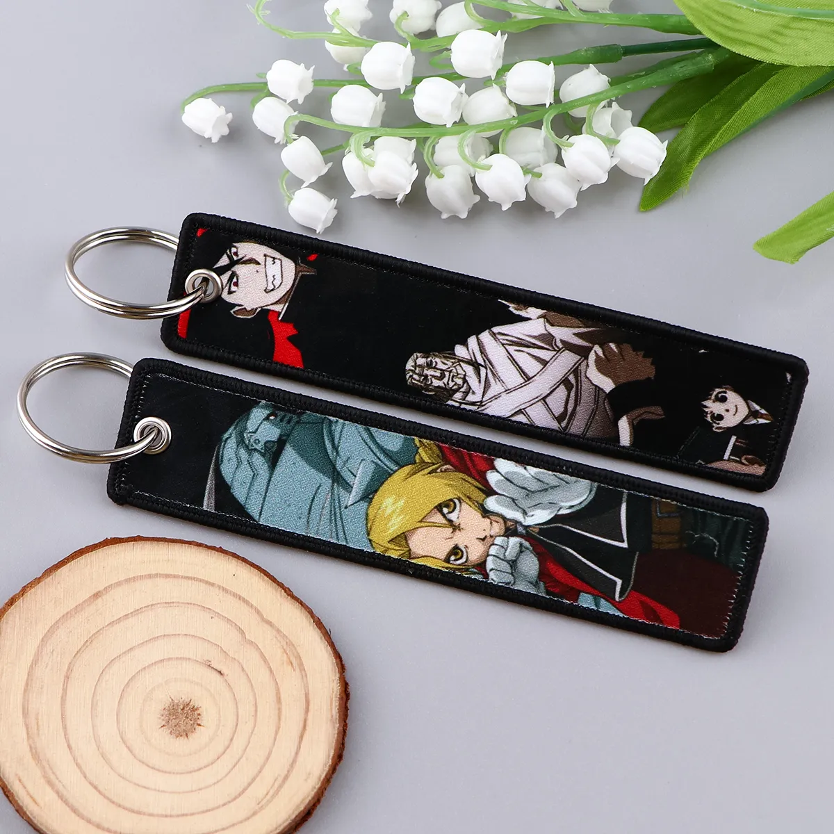 Embroidered Jet Tag Anime Keychains for Motorcycles and Bags