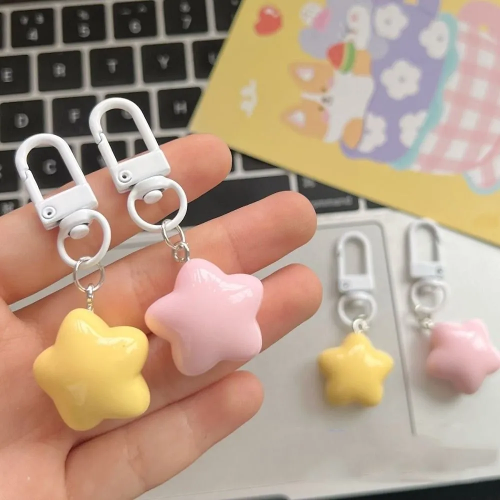 Star Keychain Resin and Zinc Alloy Pentagram Yellow Pink Stars