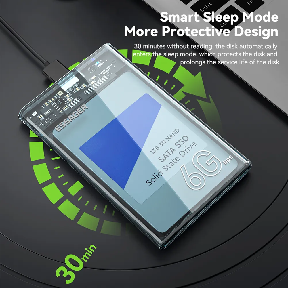 2.5 Inch SATA Box Hard Disk Enclosure Max 6TB USB 3.0 Mobile Hard Drive Cases Tool-Free for 2.5inch 7/9.5mm SATA HDD SSD
