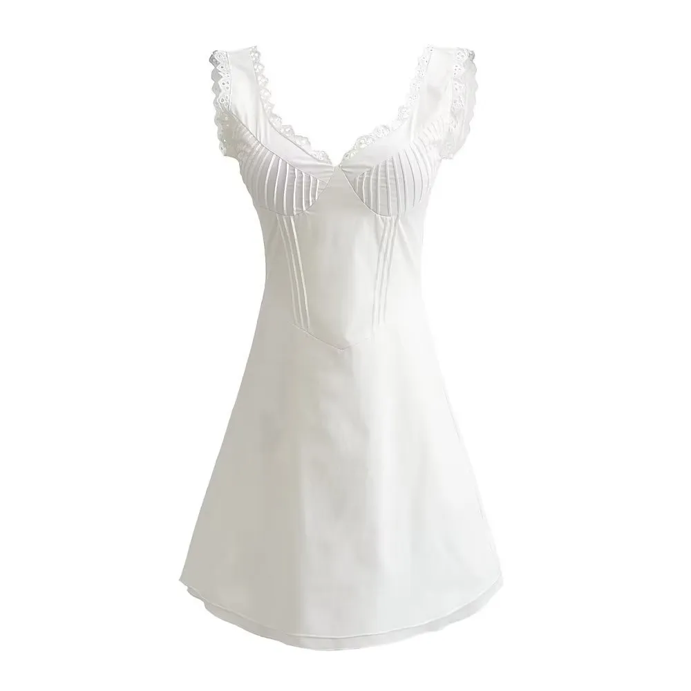 美品】Pin-tuck Lace Mini Dress White