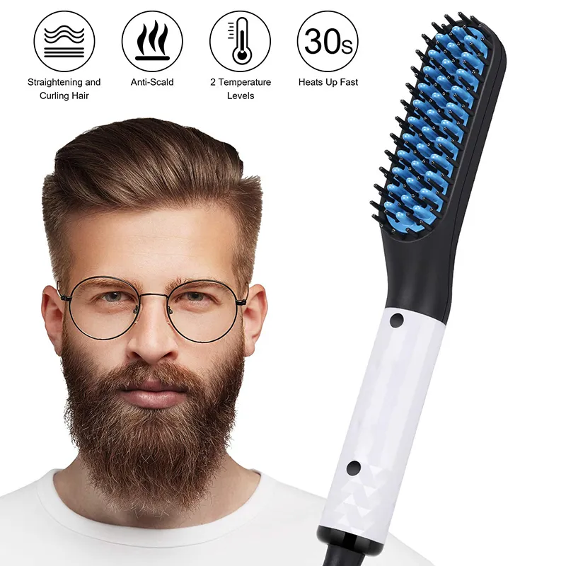 Pro Hair Styler: Electric Beard Straightener Fast Heat Hair Curler Brush