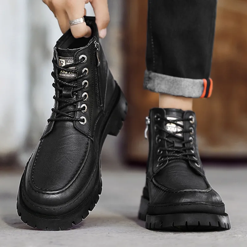 Premium Leather Men's Ankle Boots: Rugged Outdoor Low Top Motorcycle Boots  Shop Now!