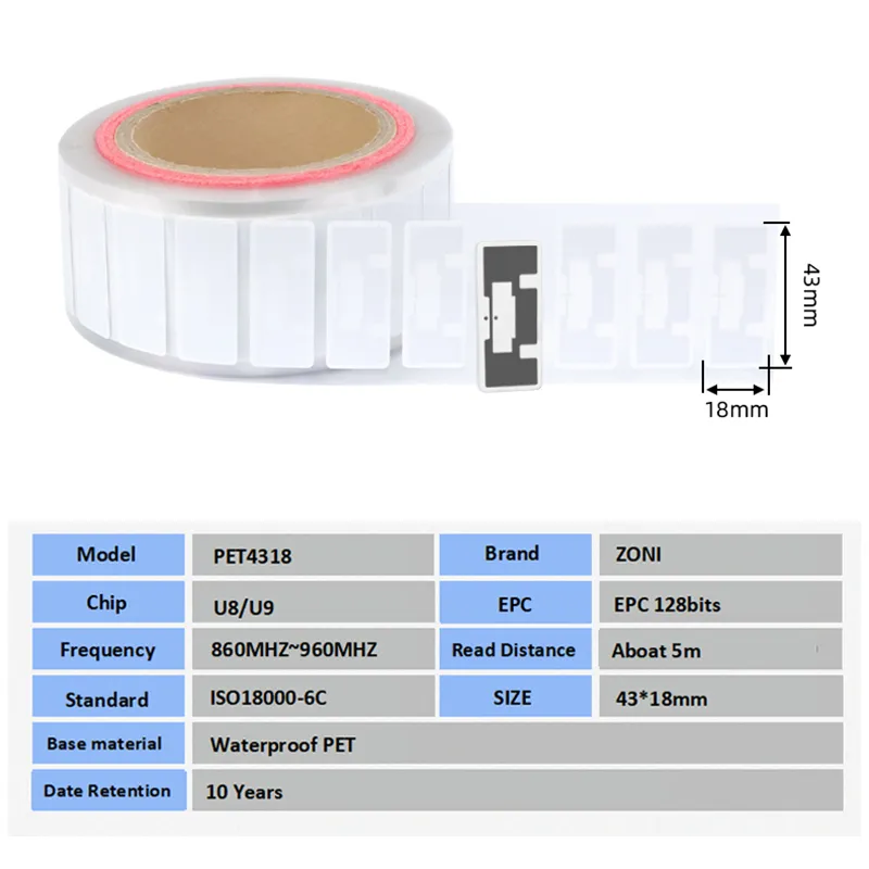 UHF RFID Anti Liquid Tag Adhesive Sticker with NXP U8 U9 Chip PET 43mm ...