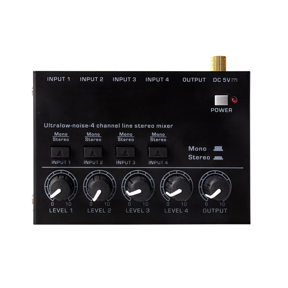 TENEALAY 4 Way Audio mixer Stereo lijn niveaus controle TENEALAY 4 Way Audio mixer Stereo lijn niveaus controle