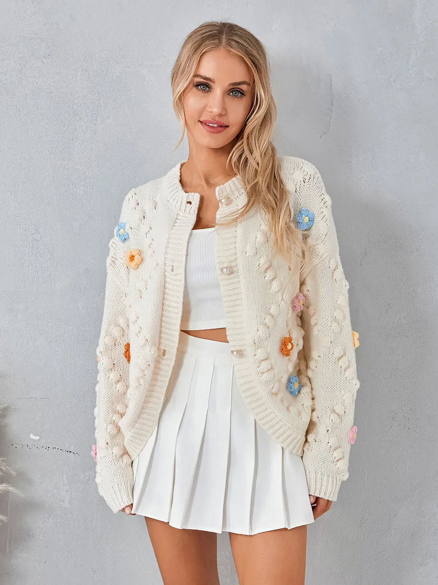 Y2K Women's cardigan with 3D Flower Crochet and Knitted Y2K Women's cardigan with 3D Flower Crochet and Knitted