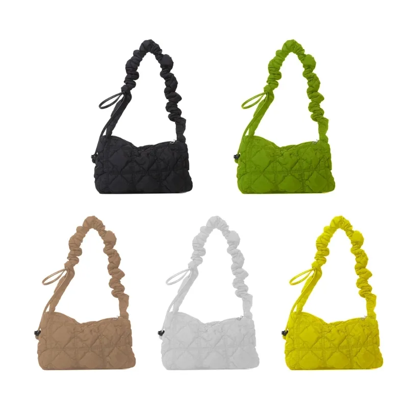 Women s Quilted Crossbody Bag Soft Cloud Shoulder Bag Drawstring Tote Purse with Adjustable Strap