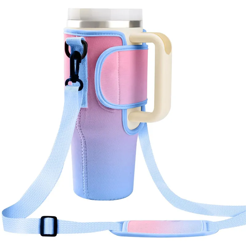 Insulated Water Bottle Sling Bag - Holder For 40oz Tumbler With Phone Pocket, Crossbody Strap (Pink) - View #4
