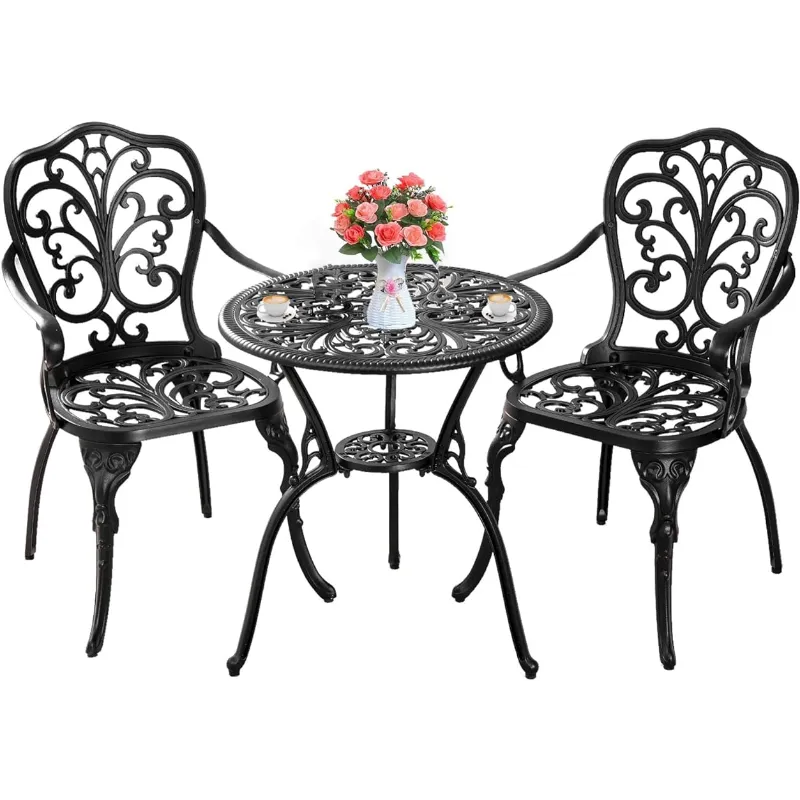 GarveeLife 3-Piece Folding Bistro Set – Steel Frame, Weather-Resistant, Perfect For Small Balconies & Patios