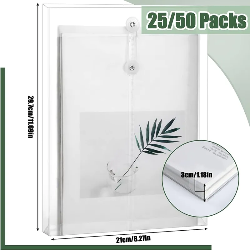 Clear Plastic Envelopes Kit A4 Size with String Closure, Expandable ...
