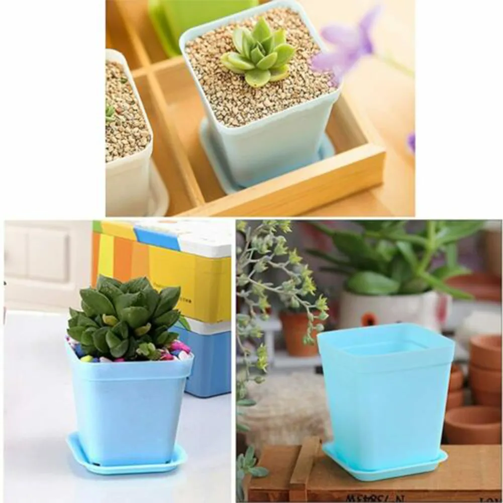 DHgate.com:Colorful Drained Square Flower Pots with Tray - 4