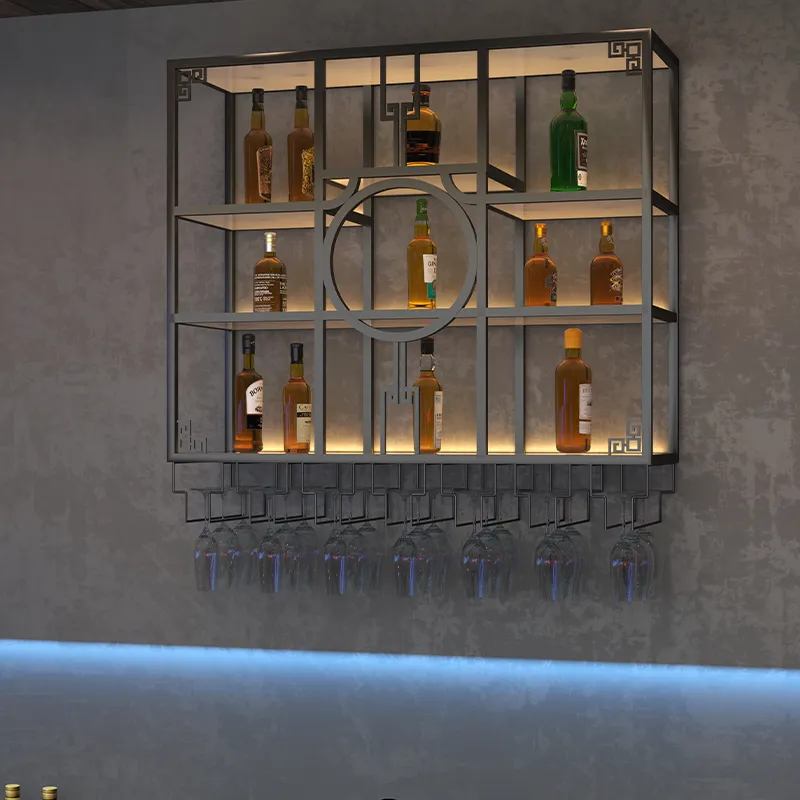 Modern Wine Cabinets Wall Mounted Bar Display Shelf Industrial