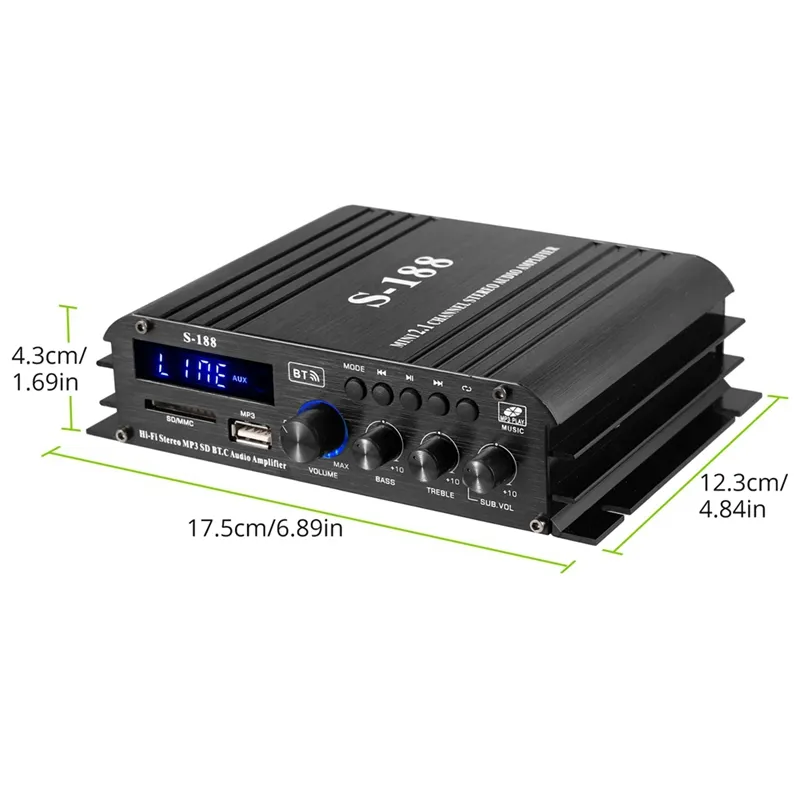 Easy Install 90W S-188 bluetooth for amp with 2.1 CH Audio Power  
