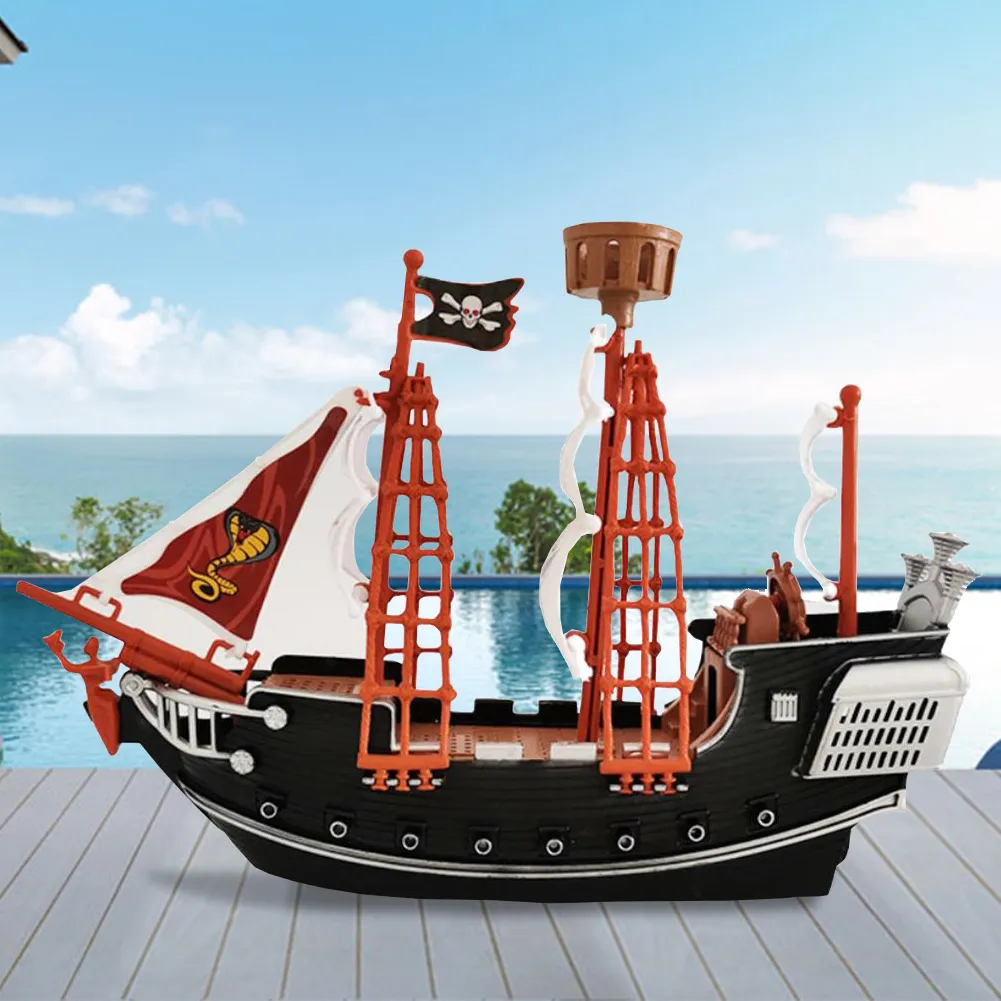 Pirate Ship Table Ornament 10in Handcrafted Wooden From