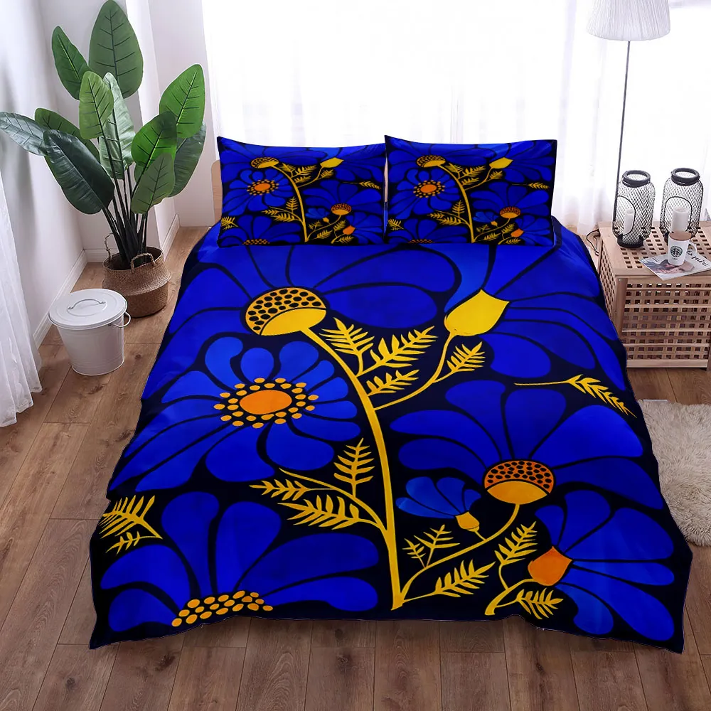 DHgate.com:Blue 70s Retro Groovy Bohemian Floral Duvet Cover