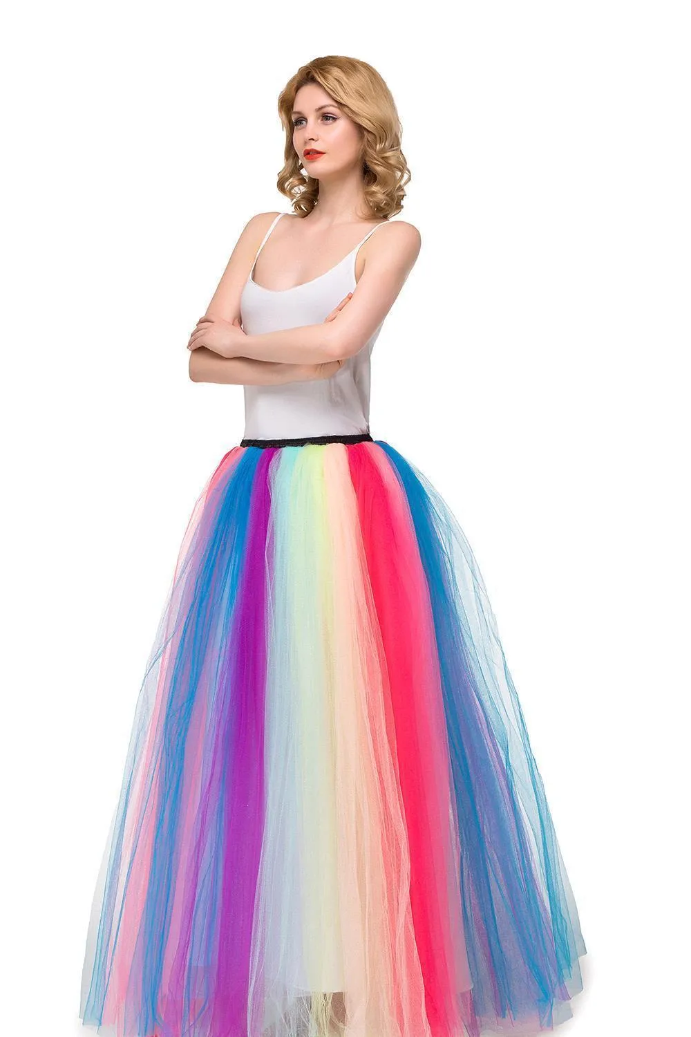 BABYONLINE Multicoloured Rainbow Tulle Tutu Skirt Maxi Gown for