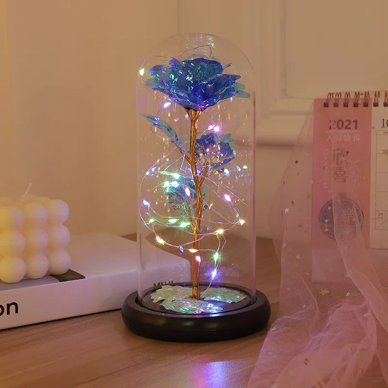 24k Gold Foil Flower, LED Lamp, Glass Dome : Unique Valentine's Day Gift for Women and Girls