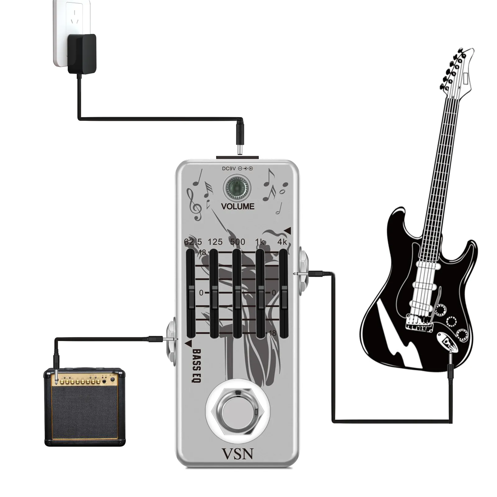 VSN LEF-317B 5-Band eq pedal for Bass Guitar with Graphic VSN LEF-317B 5-Band eq pedal for Bass Guitar with Graphic