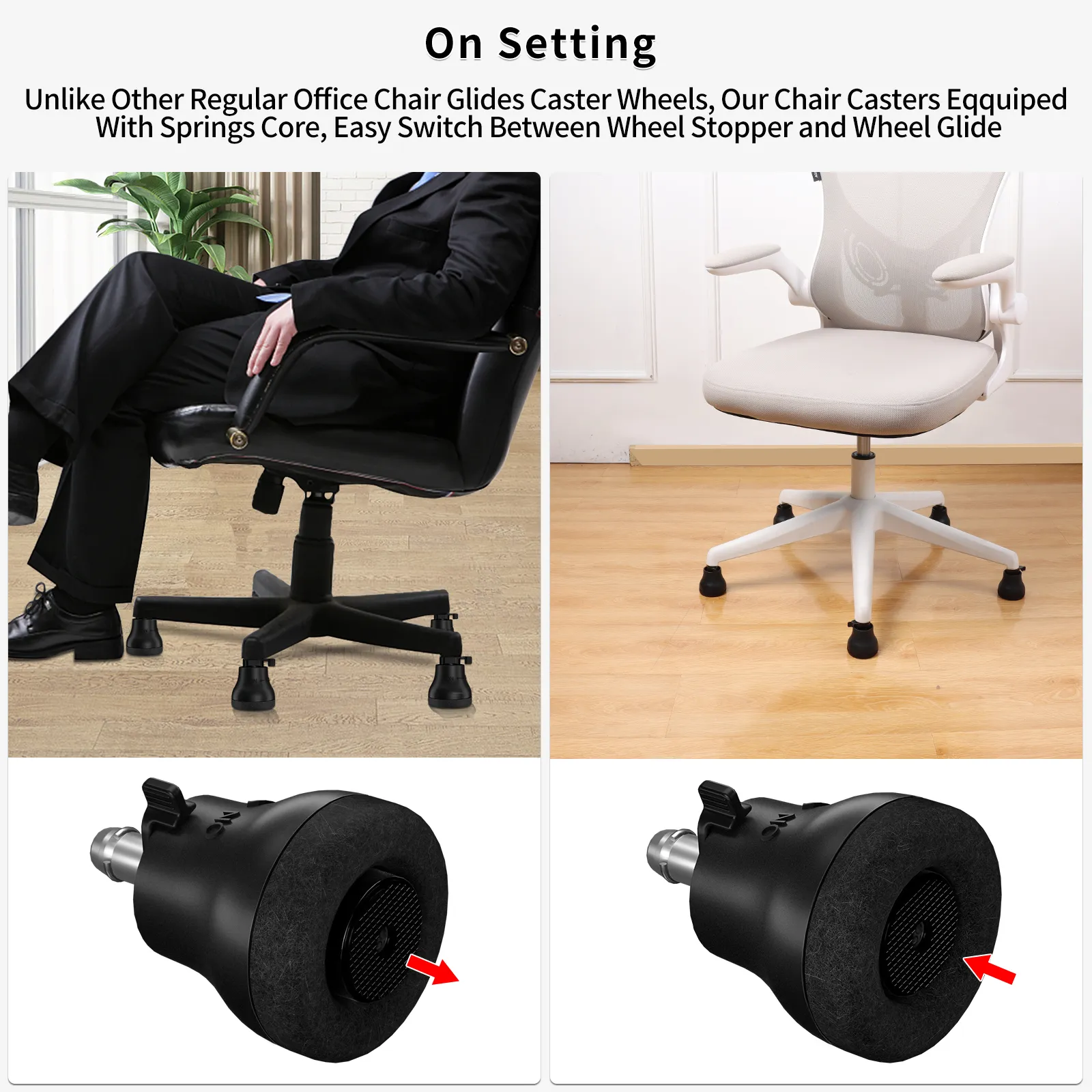 5-Pack Black Rubber Office Chair Wheel Stoppers - Durable Fixed Castors ...