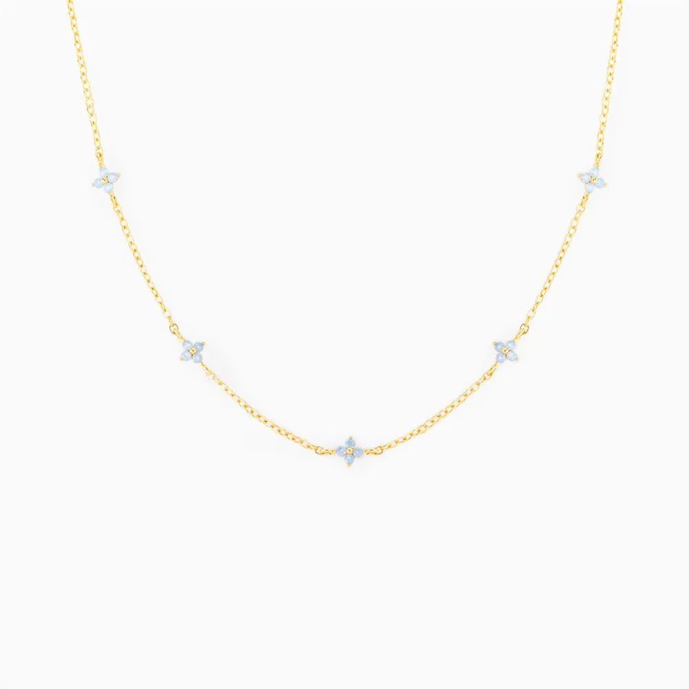 Pendentif fleur simple et tendance, bijoux en plaqué or blanc et rose, saphir bleu, zircon cubique et diamant, idéal pour les fêtes et les femmes._voghion.com