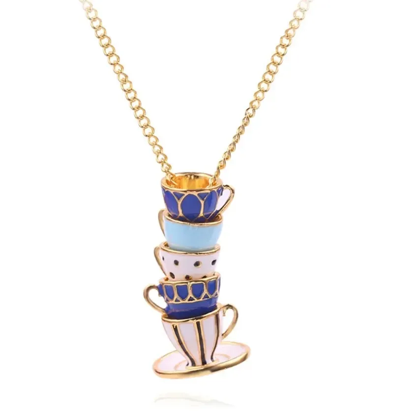 Save Big on Bulk Tea Cup Pendant Long Fashion Necklaces: Elegant Enamel  Teacup Pendant Necklace, Geometric Alloy Sweater Chain Jewelry With  Artificial