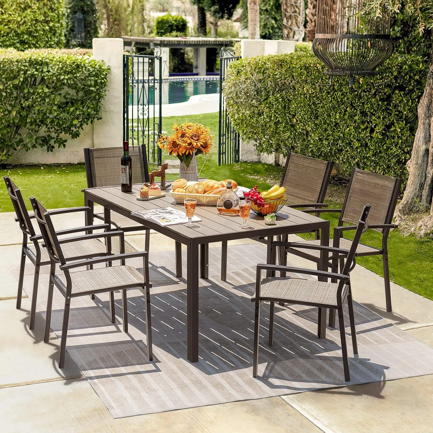 Outdoor Patio Chairs Set Of 6 Stackable Dining Chairs All-Weather