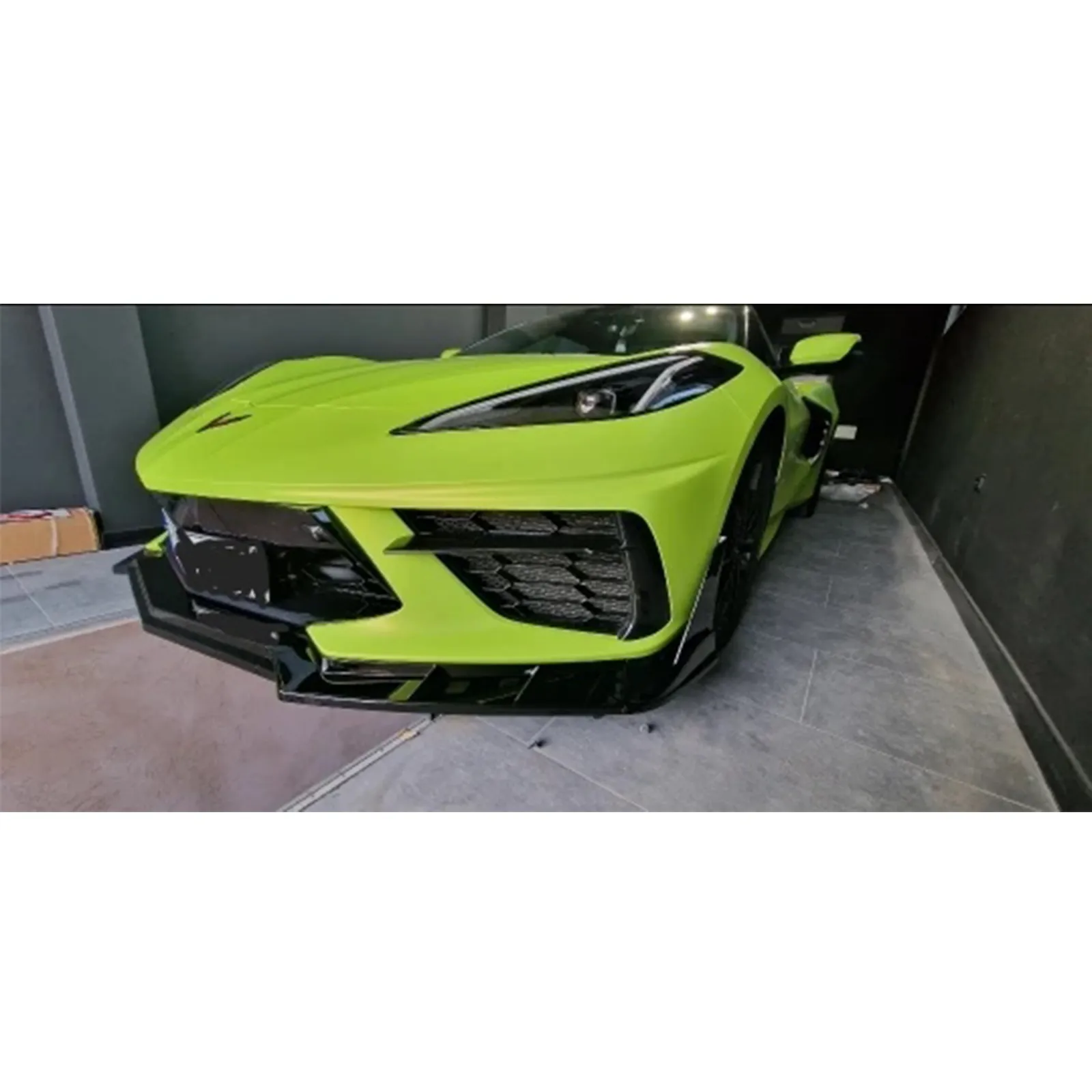 7-Piece Front Bumper Lip Kit For Chevy Corvette C8 2020-2024 - Gloss Black Splitter & Protection Package