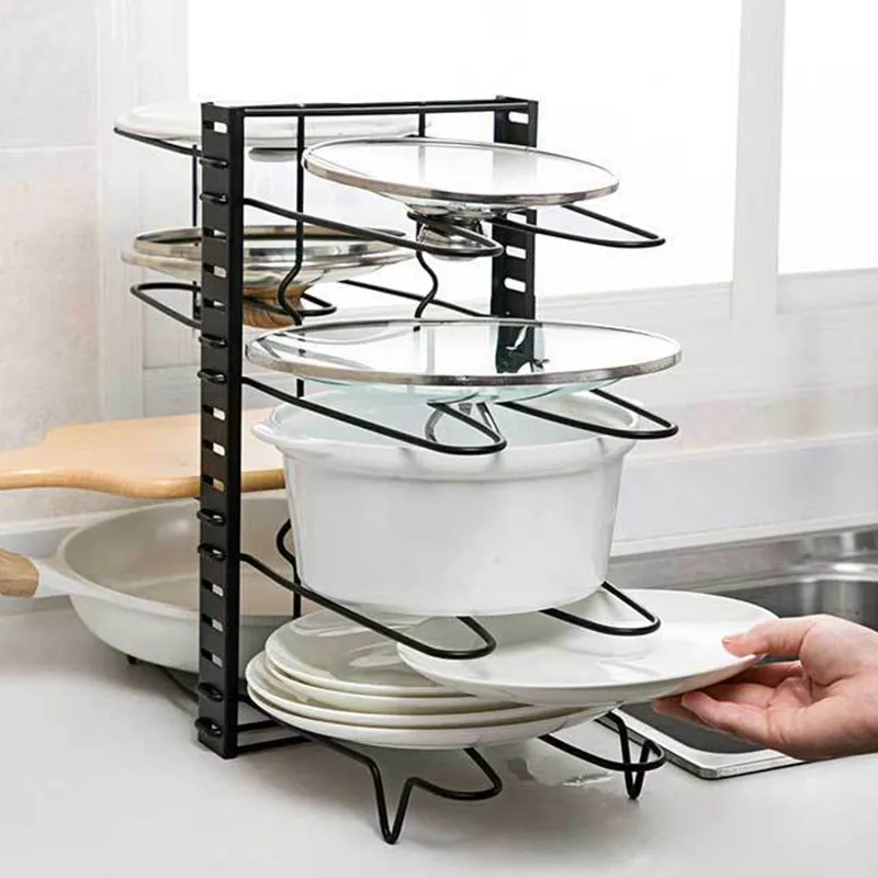 Adjustable 8-Tier Kitchen Cabinet Pot & Pan Organizer Rack - Stainless ...