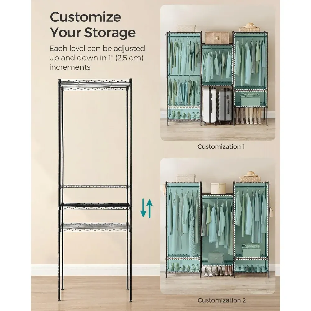 Section Rack For Clothes SONGMICS Heavy-Duty clothes drying rack with Adjustable Storage Shelves ...