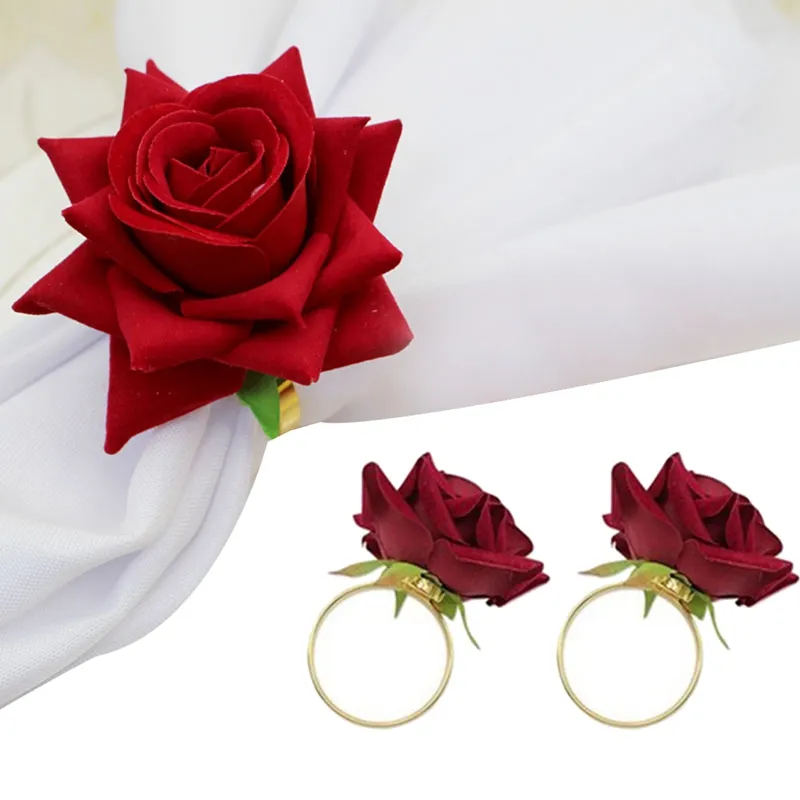 Red Rose Shape Towel Buckle Napkin Ring Wedding Party Valentines