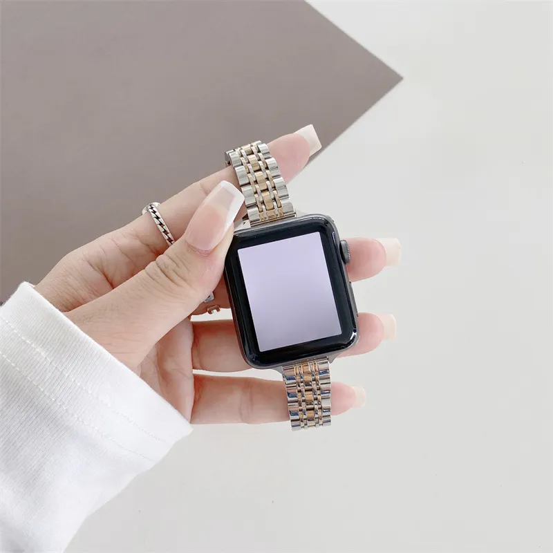 Sleek Stainless Steel Bracelet: 7 Bead Slim Strap For Apple