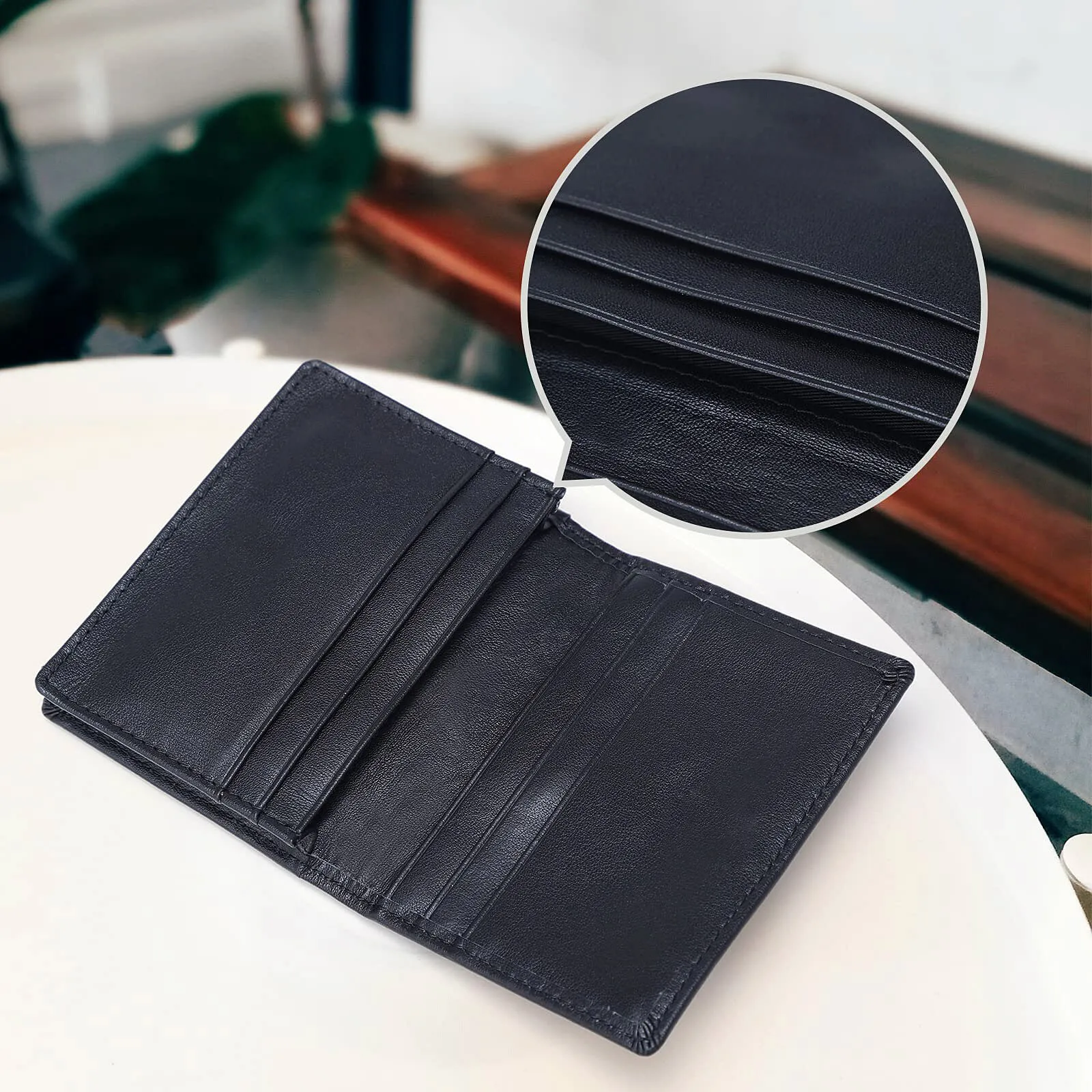 Portafoglio sottile nero con protezione RFID, porta carte di credito minimalista in pelle, porta carte di credito, porta soldi, unisex - Italia